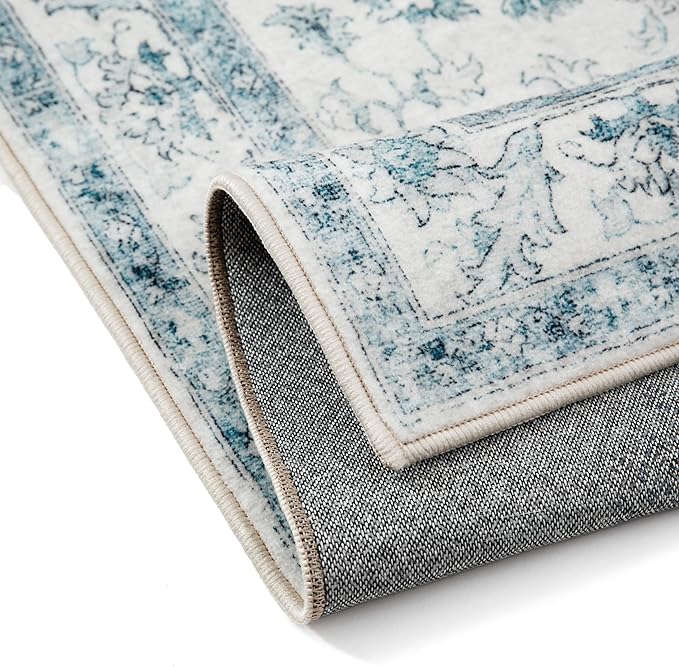Blue Runner Rug 2x6 Washable Vintage Carpet for Hallway Kitchen Soft Retro Low Pile Thin Indoor Runner Non Slip Oriental Medallion Long Throw Rug for Bathroom Bedroom Laundry Dining Room