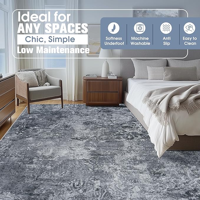 9x12 Area Rugs for Living Room Rug Washable: Abstract Large Rug for Dining Room Bedroom Carpet Non Slip 9 by 12 Indoor Modern Nursery Home Office Black