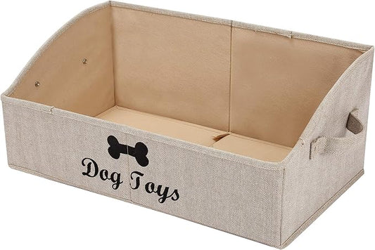 Geyecete dog toy basket Large dog toy bin dog toy box storage box - Foldable Fabric Trapezoid Organizer Boxes with Handle, Collapsible Basket for Dog Toys (KhakiStripe-DOG)