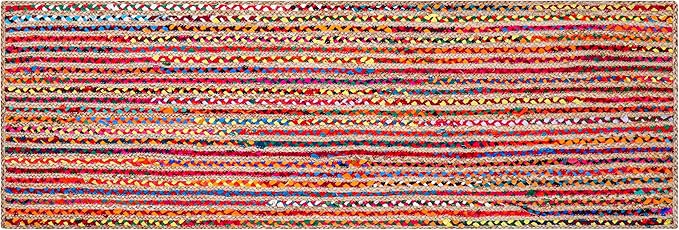 Hausattire Bohemian Braided Runner Rug 2'x6' - Multi Color, Long Farmhouse Jute Cotton Area Rag Rugs for Hallway, Kids Bedroom, Kitchen | Colorful Hand Woven Reversible Floor Carpet - 24x72 Inch