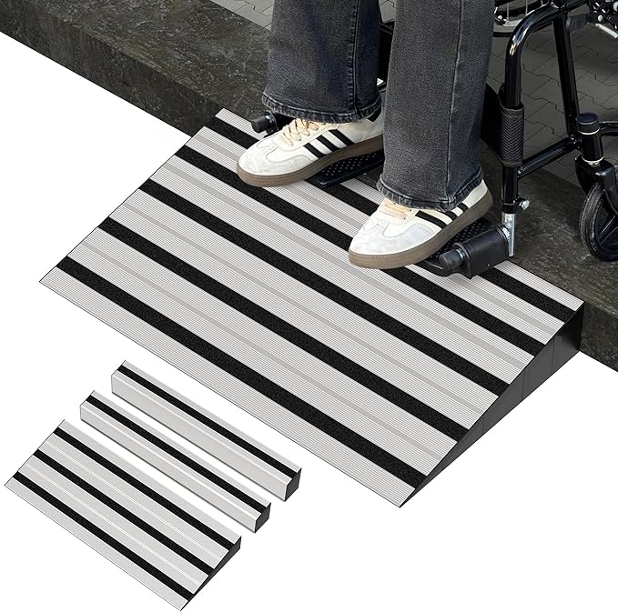 6" Rise Modular Threshold Ramp for Doorways, Stable Wheelchair Ramp for Home Steps, Aluminum Door Ramp and Curb Ramp for Scooters, Power Chairs, Cars, 1100LBS Load Capacity