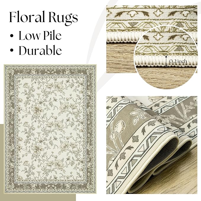 Taupe Boho Living Room Rug 5x8, Washable Low Pile Non Slip Area Rugs for Bedroom, Dining Room, Office, Farmhouse Retro Carpet Indoor Grey Beige Tan Pattern Aesthetic Sketch Style Vintag Room Decor
