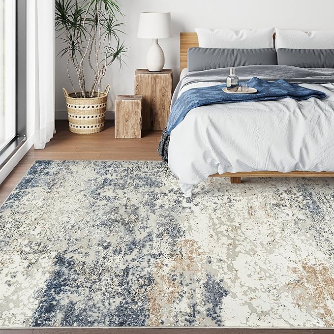 Art&Tuft 9x12 Area Rug, Anti-Slip Backing Abstract Washable Area Rugs 9x12 Living Room, Stain Resistant Rugs for Living Room, Foldable Machine Washable Rug (9'x12', TPR18-Blue)