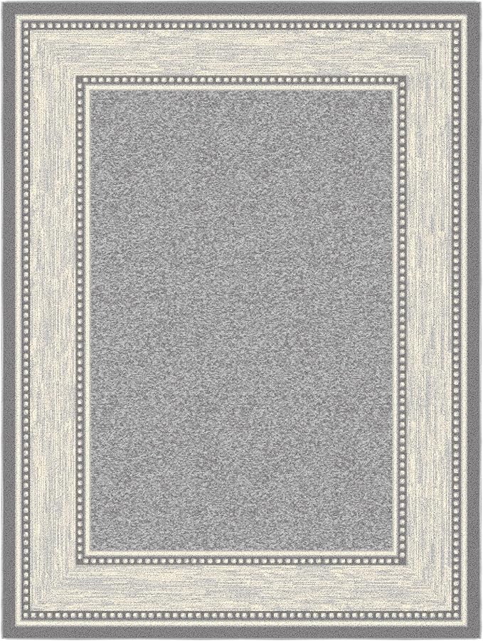 Ottomanson 5' x 6'6" Rugs for Living Room Border Area Rug for Bedroom - Non Slip Durable Large Floor Carpet for High Traffic Areas - Indoor Rug for Dining Room Kitchen Kids Playroom, Light Gray