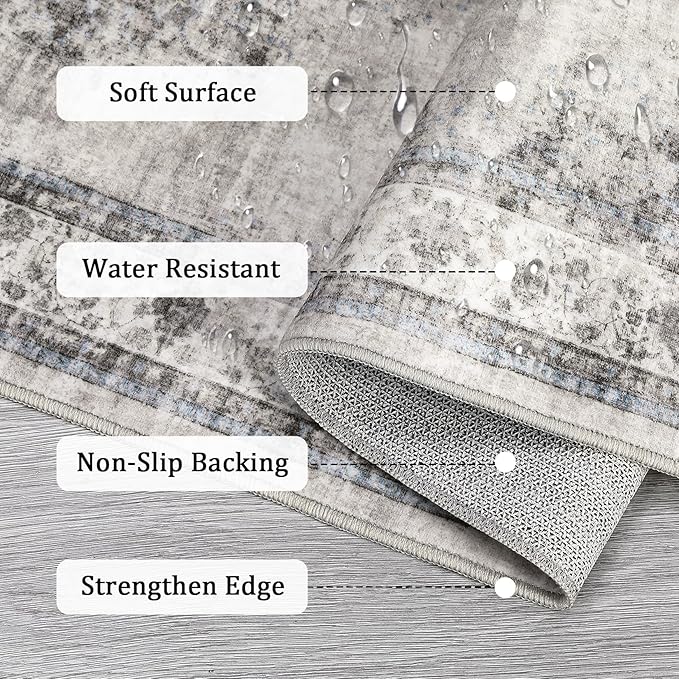 GarveeHome Bedroom Area Rug 5x7 Vintage Distressed Living Room Area Rug Non Slip Low Pile Large Dining Room Rug Soft Oriental Throw Carpet Machine Washable Rugs for Home Office Entryway, Beige