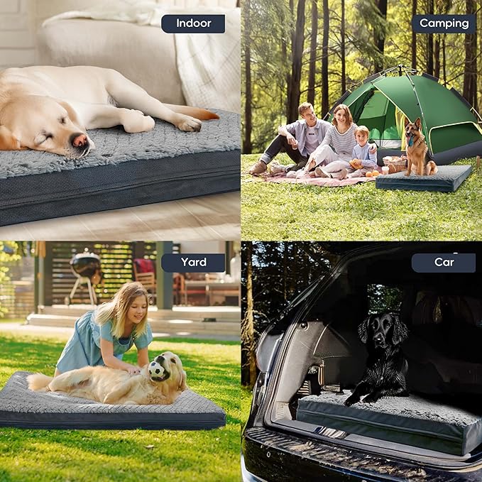 Sytopia Washable 36" Dog Bed for Large Dogs – Double-Sided Plush, Waterproof, Removable Cover, Thick Orthopedic Support, Durable Multi- Size Comfort Clearance Indoor Flat Dog, Dark Grey