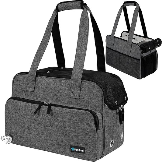 PetAmi Small Dog Purse Carrier, Soft-Sided Pet Carrier Bag with Pockets, Portable Puppy Cat Travel Handbag Tote, Airline Approved Breathable Mesh, Poop Bag Dispenser, Sherpa Bed, Max 18 lbs, Dark Gray