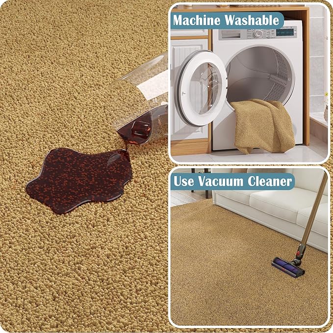 jinchan Solid Plush Runner Rug 2x5 Performance Shaggy Washable Hallway Rug Soft Modern Faux Wool Cozy Non Slip Carpet for Bedroom Laundry Room Living Room Kids Nursery Tan