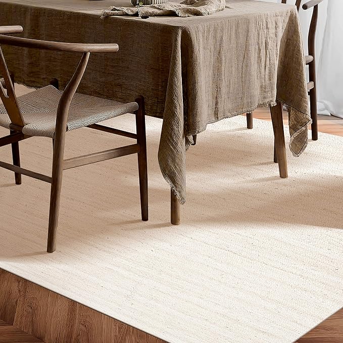 Hausattire Hand Woven Jute Braided Rug, 5'x8' ??Off White, Reversible Boho Entry Area Rugs for Kitchen, Living Room I Farmhouse Indoor Outdoor Decorative Floor Rug, 60x96 Inches