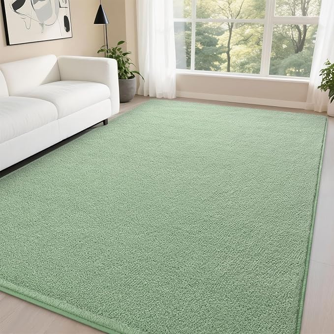 DweIke 4x6 Light Green Area Rugs for Bedroom, Super Soft Living Room Rug, Thickened Memory-Foam Throw Carpet, Non-Slip and Washable Carpets for Kids Boys Girls Room Dorm Nursery Home Decor
