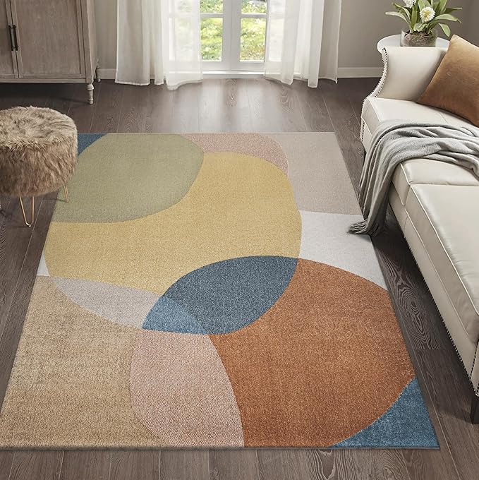 JONATHAN Y Machine Washable Multi Indoor Area Rug 4X6 ft, Pebble Geometric Contemporary for Living Room, Bedroom, Kitchen, Office, Easy-Cleaning, High Traffic, Pet-Friendly, Non-Shedding (WSH307A-4)