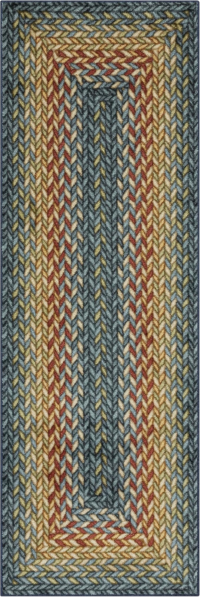 Maples Rugs Marion Bohemian Braided-Style Print Runner Rug ??Made in USA ??Washable, Non-Slip Indoor Runner for Hallway, Kitchen, and Laundry Room, 2' x 6', Multi-Color