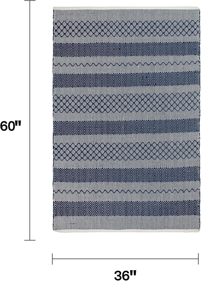 Fab Habitat Machine Washable Area Rug - Hand Woven, Stain Resistant, Pet Friendly - Premium Recycled Polyester Yarn - Shadow Stripes - Kitchen, Bathroom, Laundry Room - Mir - Blue - 3 x 5 ft