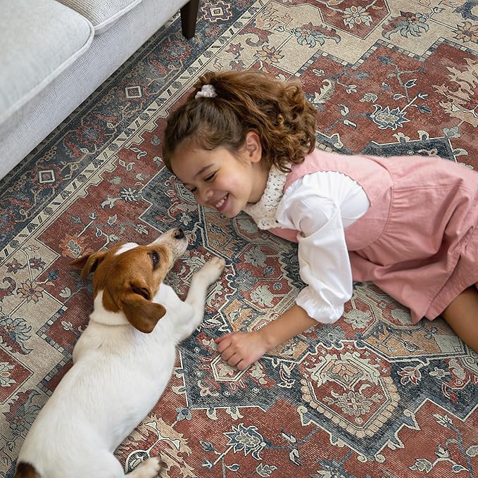 GENIMO 2'6''x10 Runner Rugs for Hallway, Machine Washable Non Slip Vintage Rugs, Low Pile Lightweight Soft Print Rug for enrtyway, Corridor, Home Office, Kitchen, Bordeaux