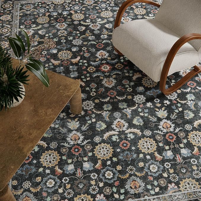 Washable Area Rugs for Living Room: 9x12 Bedroom Rug Vintage Boho Area Rug Stain Resistant Non Slip Low Pile Lightweight Soft Carpets for Living Room Dining Room Kitchen Nursery Kids Room Farmhouse