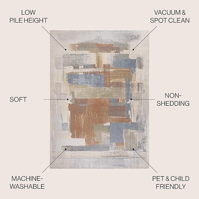 JONATHAN Y Machine Washable Cream/Multi Indoor Area Rug 3X5 ft, Weaver Abstract Coastal Watercolor for Living Room, Bedroom, Kitchen, Office, Easy-Cleaning, Pet-Friendly, Non-Shedding WSH302A-3