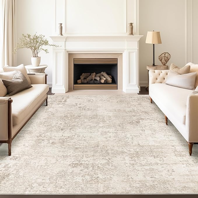 Art&Tuft Washable Rug, Anti-Slip Backing Abstract 5x7 Rug, Stain Resistant Rugs for Living Room, Foldable Machine Washable Area Rug (TPR53-Beige, 5'x7')