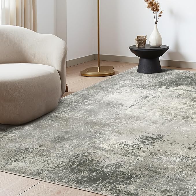 Area Rugs 8x10 Machine Washable Rug for Bedroom Living Room Dining Room, Large Modern Abstract Soft Rugs, Indoor Low Pile Carpet with Non Slip Rubber Backing, Abstract Gray