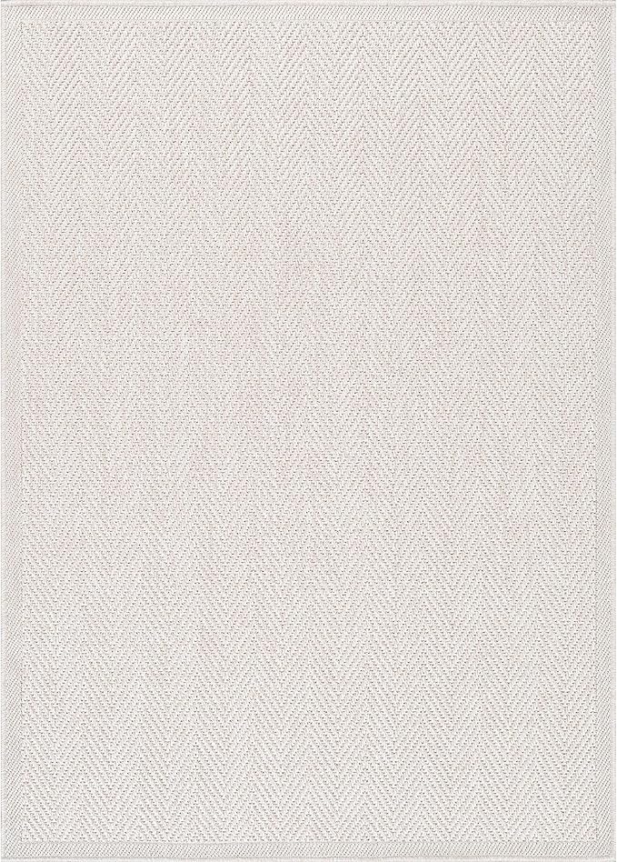 CAMILSON Easy Jute Rug 9x12, Indoor Outdoor Off-White Color Fiber Area Rugs for Living Room and Patio Rug Herringbone Seagrass Boho Woven Design Easy-Cleaning Washable Outside Carpet Alfombras 9 x 12