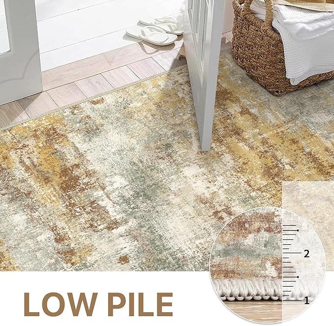 Area Rugs 10x14 for Living Room Bedroom, Modern Abstract Machine Washable Rug, Large Soft Low Pile Floor Cover with Non Slip Backing for Dining Room, Orange Green
