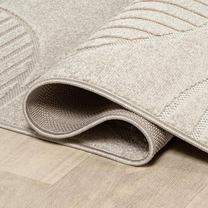 JONATHAN Y Nordby High-Low Arch Striped Ivory/Cream 5' Round Indoor/Outdoor Area Rug, Pet Friendly, Non-Shedding, Stain Resistant, Easy-Cleaning for Backyard, Patio, (SCN104B-5R)