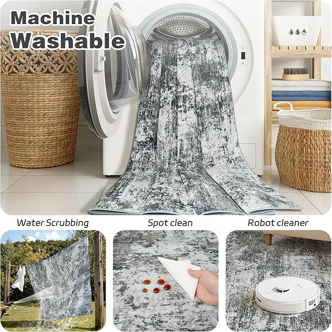 9x12 Area Rugs Living Room Rug Modern Abstract Neutral Washable Rugs Non Slip Soft Carpet Large Area Rug Low Pile Stain Resistant Non Shedding for Bedroom Nursery Dining Room Home Office Gray