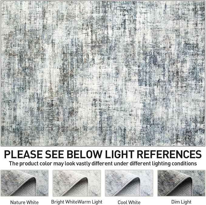 4x6 Area Rugs Washable Rug: Modern Abstract Living Room Rug Soft Anti-Skid Thin Carpet Indoor Floor Non-Shedding Carpets for Bedroom Dining Room Farmhouse Nursery Home Office - Blue Multi
