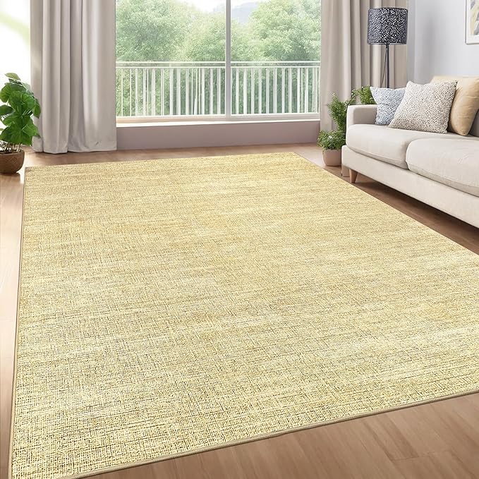 Washable Area Rug 8x10 for Living Room Bedroom Non Slip Minimalist Solid Color Area Rugs Modern Abstract Plain Dining Room Throw Carpet Low Pile Soft Classic Boho Rugs for Kitchen Nursery Oiifce, Tan