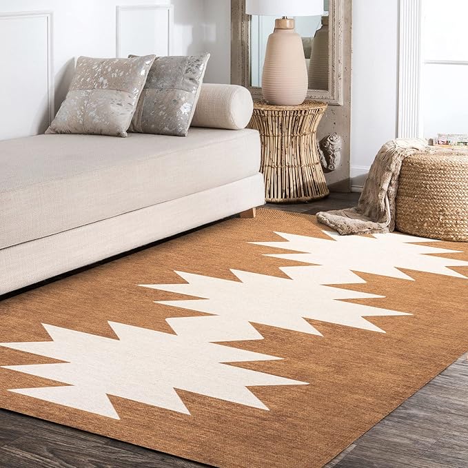 JONATHAN Y Machine Washable Indoor Area Rug 5X8 Terracotta/Cream, Chayton Minimalist Geometric for Living Room, Bedroom, Kitchen, Office, Easy-Cleaning, Pet-Friendly, Non-Shedding WSH110A-5