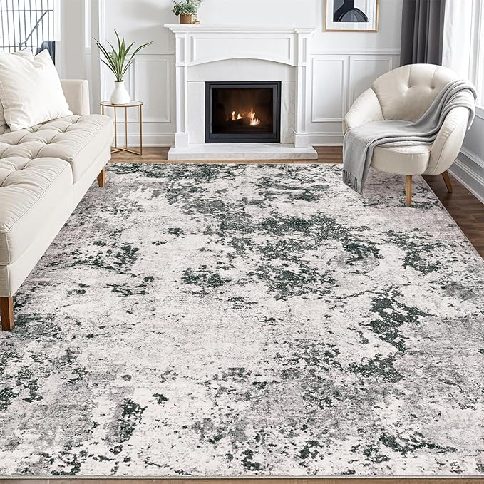 Area Rugs for Living Room: 5x8 Abstract Washable Rug Modern Neutral Large Soft Stain Resistant Non-Slip Backing Machine Table for Bedroom Dining Room Indoor Home Office Carpet - Dark Grey