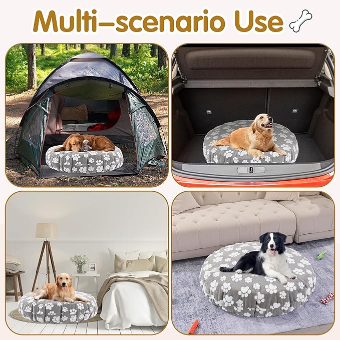 BALAPET Washable Dog Bed Covers Replacement Round Waterproof Bed Cover for Dog Soft Pet Bed Cover with Lovely Dog Paw Print and Double-Sided Usable Design,Cover Only(Gray,45 * 45 * 11in)