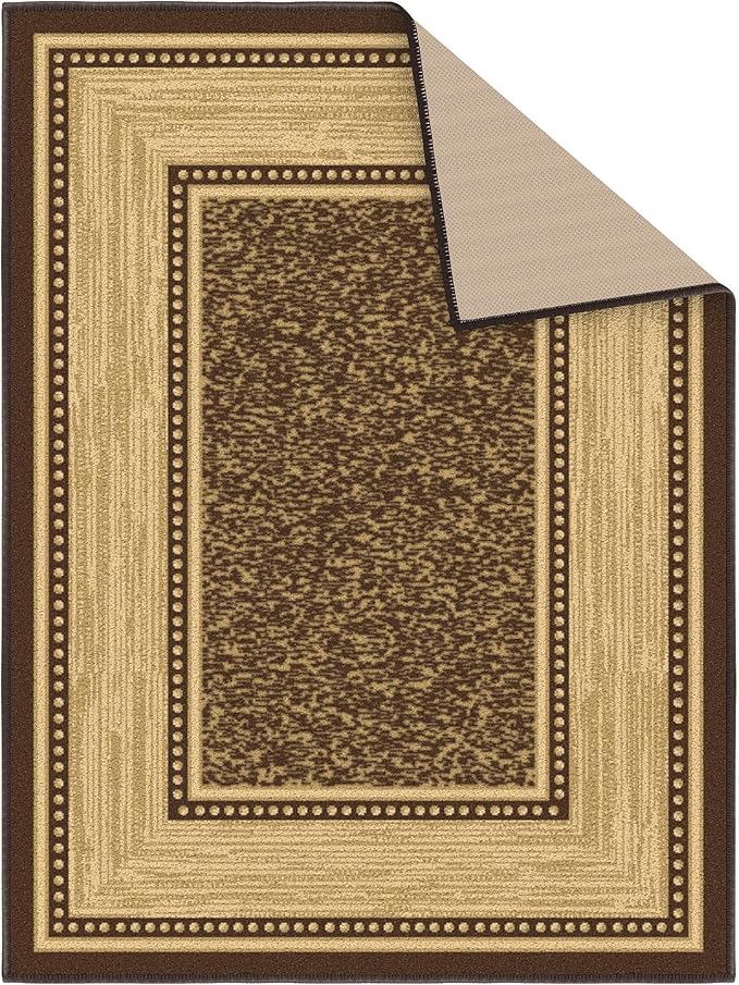 Ottomanson Rugs for Entryway 2'3" x 3' Non Slip Border Small Area Rugs Durable Front Door Mat Rug Stain Resistant Entrance Rugs for Bathroom Kitchen Bedroom & Living Room, Brown