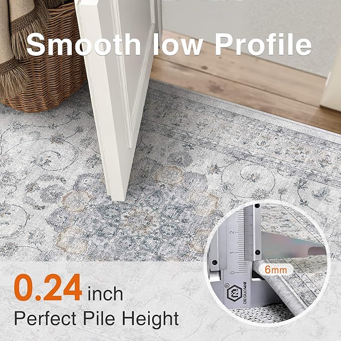 HUGEAR Machine Washable Hallway Runner Rugs 2x8 Vintage Blue Neutral Style Non Slip Stain Resistant Low Pile Throw Carpet for Bedroom Kitchen Retro Aesthetic Modern Decor