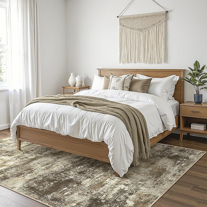 Area Rugs 6x9 for Living Room Bedroom, Modern Abstract Machine Washable Rug, Large Soft Low Pile Floor Cover with Non Slip Backing for Dining Room, Brown