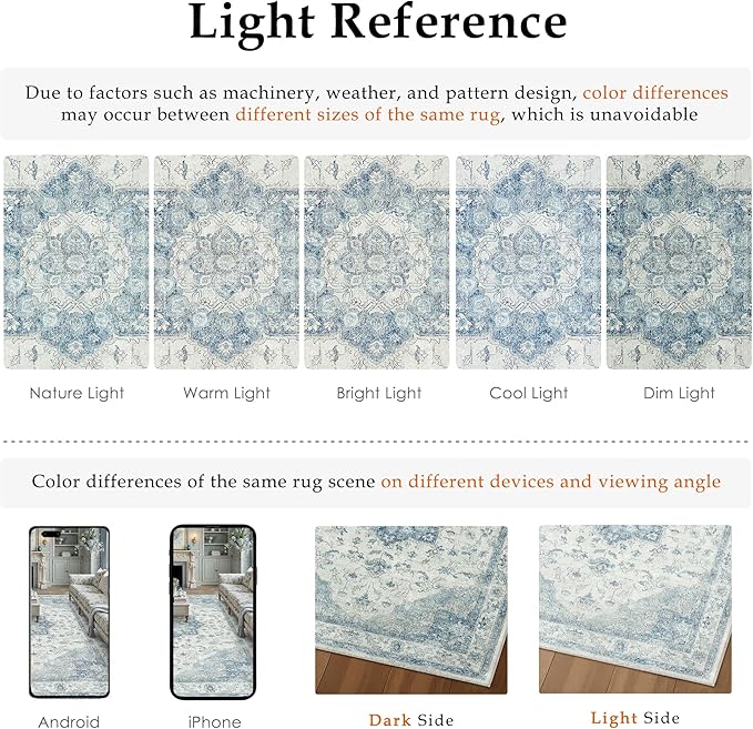 Blue Runner Rug 2x6 Washable Vintage Carpet for Hallway Kitchen Soft Retro Low Pile Thin Indoor Runner Non Slip Oriental Medallion Long Throw Rug for Bathroom Bedroom Laundry Dining Room