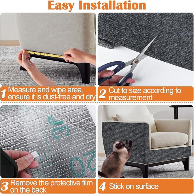 Cat Scratch Furniture Protector - 40" x 17" Trimmable Self-Adhesive Cats Claws Scratch Pads, DIY Cat Climbing Couch Protector for Scratch Post Cat Tree Replacement Indoor (Dark Gray)