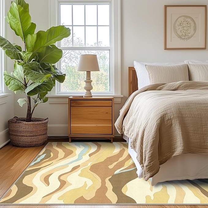 Area Rugs 8x10 for Living Room Bedroom, Modern Abstract Machine Washable Rug, Large Soft Low Pile Floor Carpet with Non Slip Backing for Dining Room,Desert Gold