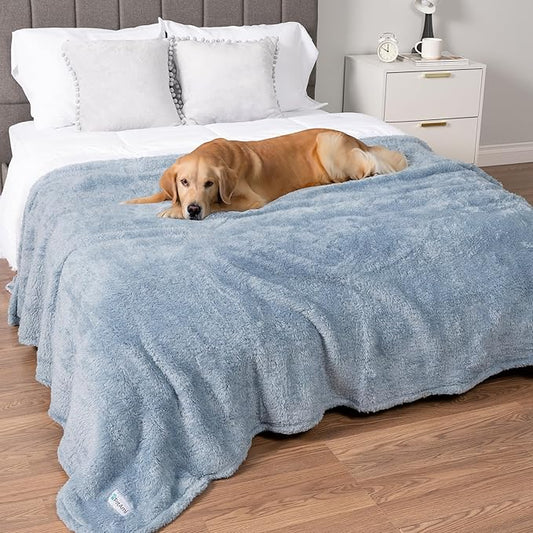 PetAmi Fluffy Soft Dog & Cat Blanket, Blue Sherpa Fleece, Calming Pet Blanket Throw for Bed & Sofa, X-Large 60x80
