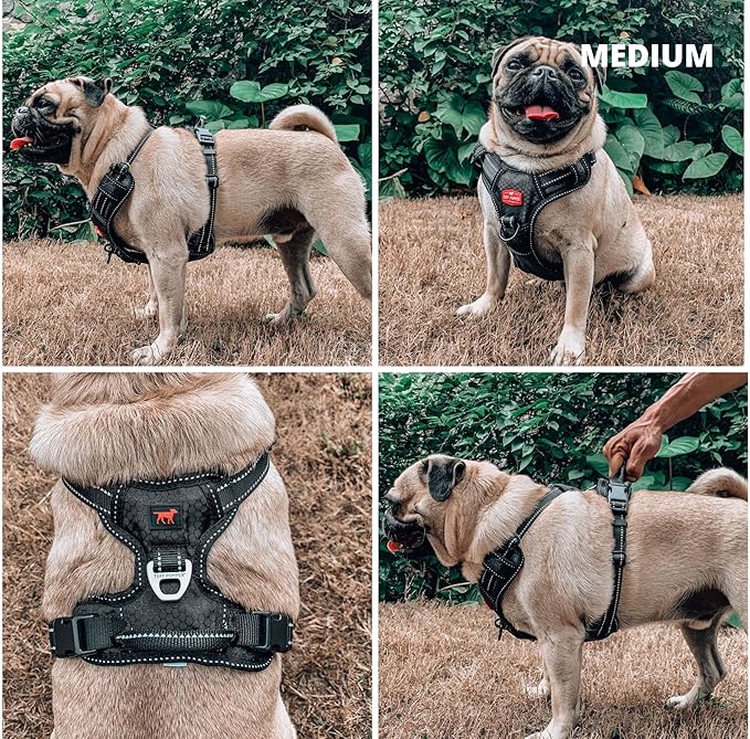 Tuff Pupper No Pull Easy Walk Dog Harness | Heavy Duty Pet Vest | Front & Back Leash Clips | Strong Safety Handle | Reflective Anti Pull Vest | Comfortable Padded Escape Proof Harness (Medium, Black)