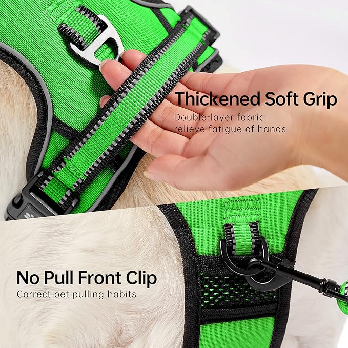 NESTROAD Dog Harness, Adjustable Oxford Harness with Leash, Reflective No-Choke Pet Vest with Easy Control Handle (M, Fluorescent Green)