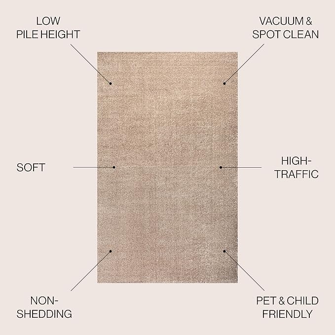 JONATHAN Y Haze Solid Low-Pile Beige 7x7 Square Indoor Area Rug, Coastal,Bohemian,Minimalist,Classic, Easy-Cleaning for Living Room,Bedroom,Kitchen,Pet Friendly,Non-Shedding (SEU100G-7SQ)