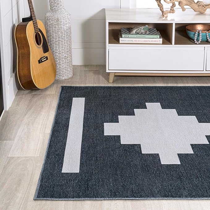 JONATHAN Y Machine Washable Indoor Area Rug 5X8 Navy/Light Gray, Adriel Geometric Medallion for Living Room, Bedroom, Kitchen, Office, Easy-Cleaning, Pet-Friendly, Non-Shedding WSH111B-5