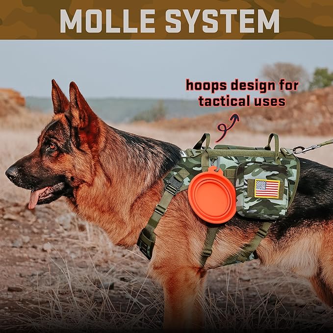 Forestpaw Dog Harness for Large Dogs,Tactical Dog Harness with Handle,No Pull Military Service Dog Vest with Pockets Adjustable for Walking Training,Camo Green,Chest 21.5-45"