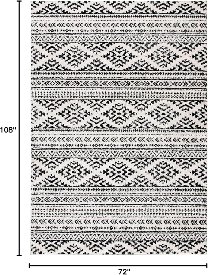 SAFAVIEH Area Rug 6x9 - Tulum Collection - Ivory & Black, Moroccan Boho Tribal Design, Non-Shedding & Easy to Clean, Ideal for Living Room, Bedroom, Dining Space (TUL272B)