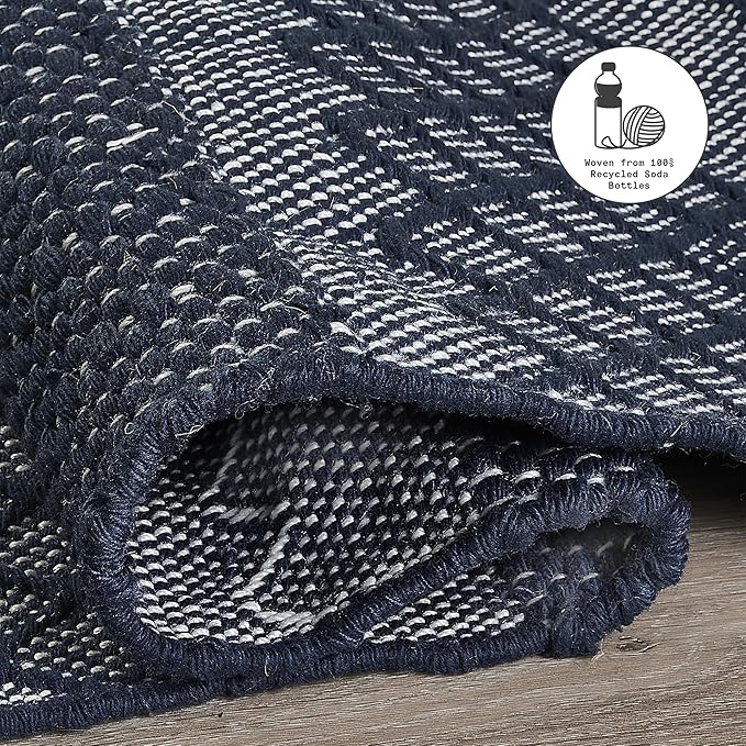 Fab Habitat Machine Washable Area Rug - Hand Woven, Stain Resistant, Pet Friendly - Premium Recycled Polyester Yarn - Shadow Stripes - Kitchen, Bathroom, Laundry Room - Mir - Blue - 3 x 5 ft