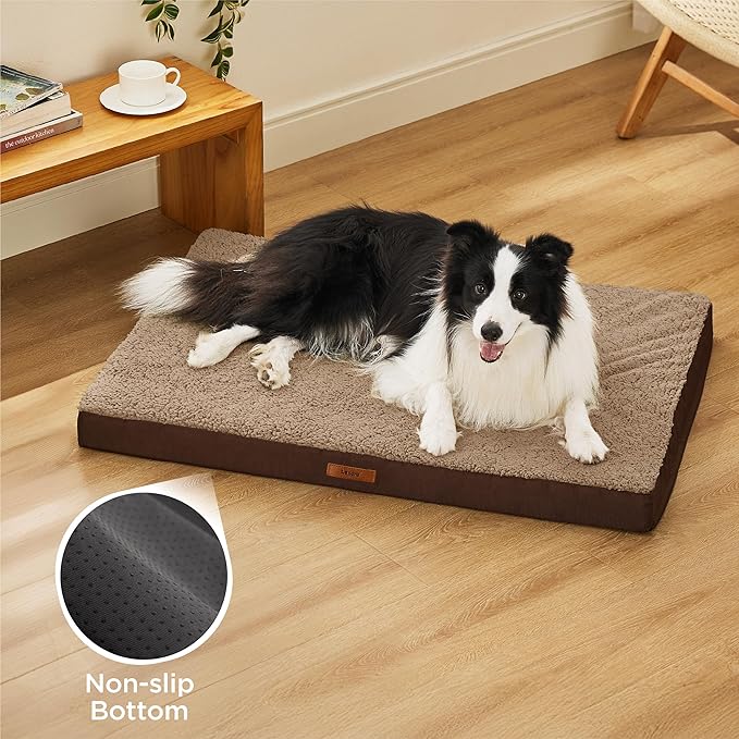 LE SURE XL Washable Dog Bed Cover Replacement Plush Fleece Cover for Orthopedic Egg Crate Foam Pet Mat 44x32x3 Inches, Brown