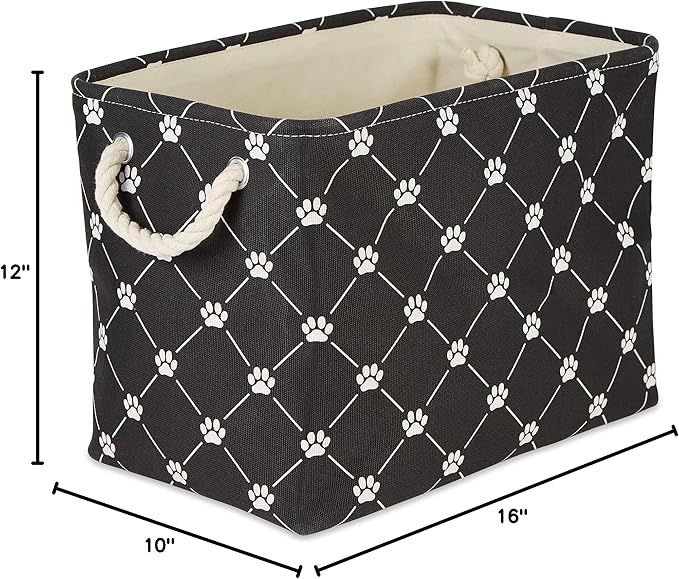 Bone Dry Pet Storage Paw and Bone, Trellis Collection, Medium Rectangle, 16x10x12, Black