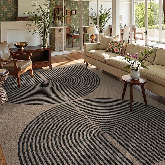 Lahome Modern Rainbow Easy Jute Carpet, 8x10 Living Room Rugs Indoor Outdoor Patio Dining Room Rug, Contemporary Farmhouse Non Slip Non Shedding Carpet for Deck Backyard