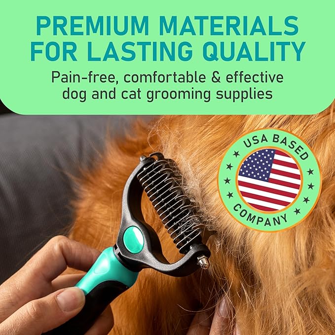 Maxpower Planet Hair Brush - Double Sided Shedding, Dematting Undercoat Rake for Dogs and Cats - Extra Wide Dog Grooming Brush, Reduce Shedding by 95%, Turquoise