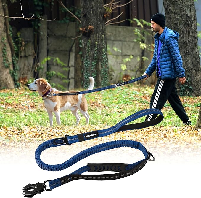 Heavy Duty Tactical Dog Leash with Quick Release Carabiner and Highly Reflective Threads,4-6FT Power Stretch Dog Leash for Medium Large Dogs